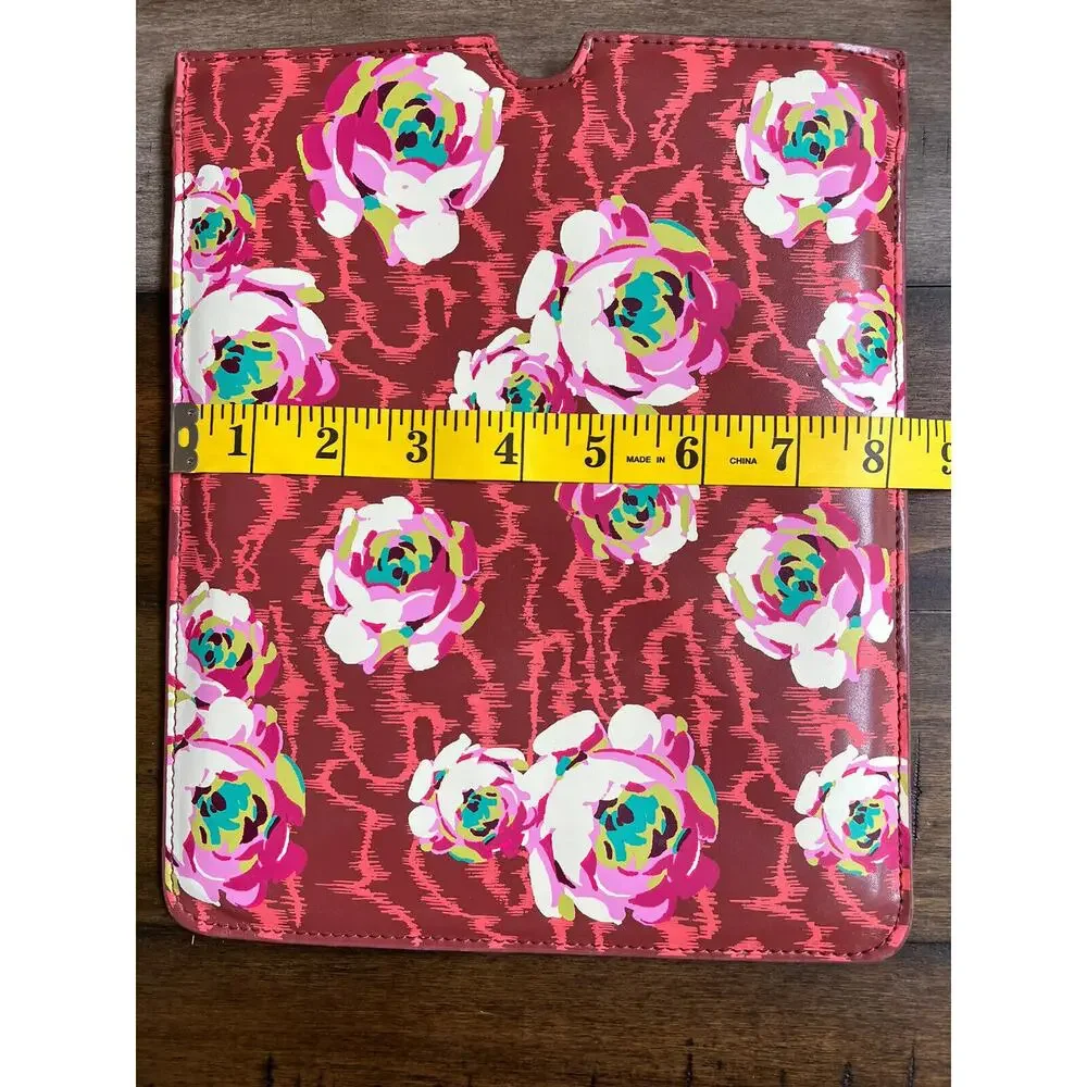 AMY BUTLER RED FLOWER Floral Faux Leather iPad Tablet Sleeve EUC 10”x8”